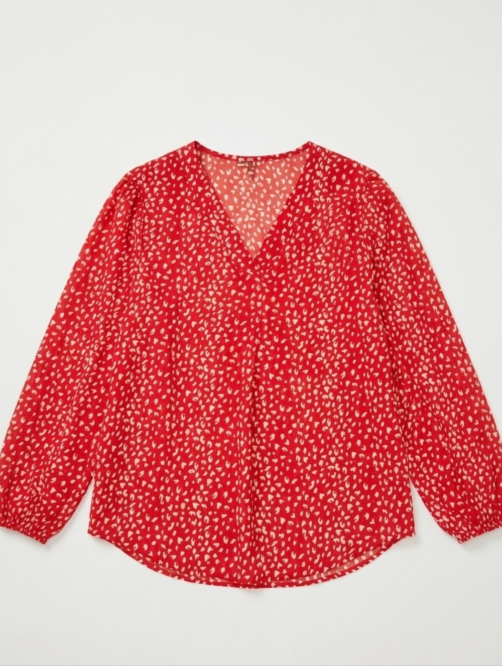Women's Red V-Neck Printed Long Sleeve Blouse